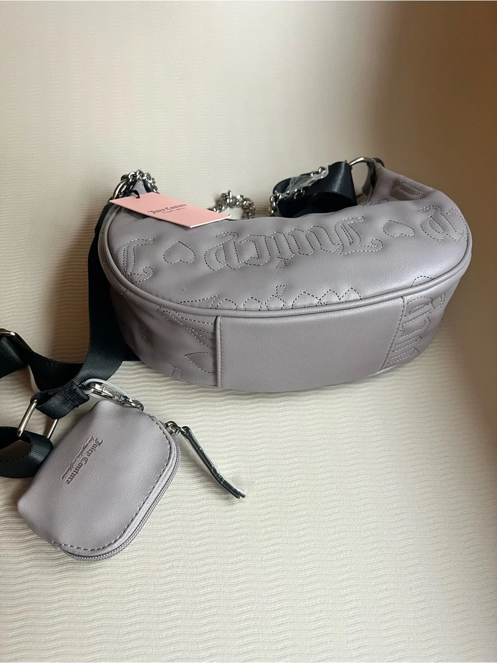 Juicy Couture Quilted Puff Half Moon Crossbody – Grey NWT